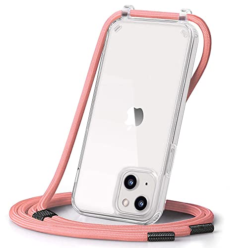 Caroki Clear Case For Iphone 13,Crossbody Phone Cover With Adjustable Nylon Neck Strap, Clear Transparent Tpu Soft Case For Iphone 13 Holder With Neck Cord Lanyard Strap-Clear (Pink) #TOP7