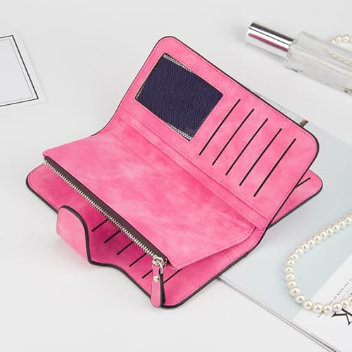 Wallet Women Large with Zipper Pocket | ​Travel Wallet​ for ​Cash Management​ | ​Leather Wallets for Women​ Slim ​Card Holder​ (Rose Red)3