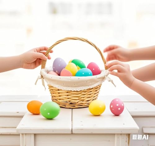 Image of Oypeip Easter Basket, Nature Easter Baskets for Kids, Large Wicker Easter Basket Empty with Handle, Basket Tags, Woven Rope Egg Easter Baskets for Boys Girls Babies Toddler Infant, Picnic Basket