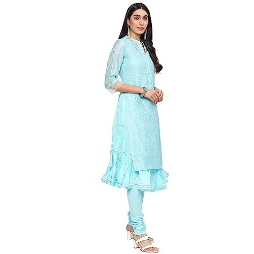 Image of BIBA Embroidered Poly Cotton Mandarin Women's Salwar Kurta Dupatta Set