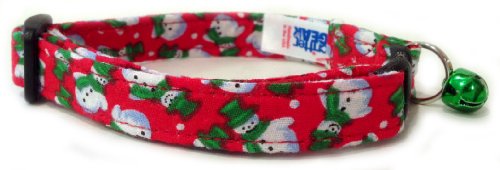 Breakaway Cat Collar in Christmas Red Snowmen (Handmade in The U.S.A.)