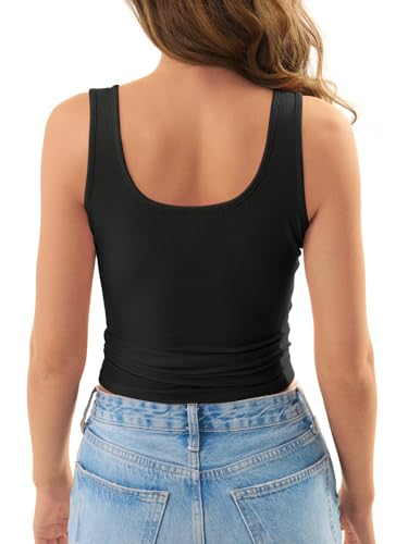 GKBK Womens Backless Henley Tank Tops Scoop Neck Low Cut Sexy Casual Slim Fit Sleeveless Ribbed Summer Cami Shirts - image 2