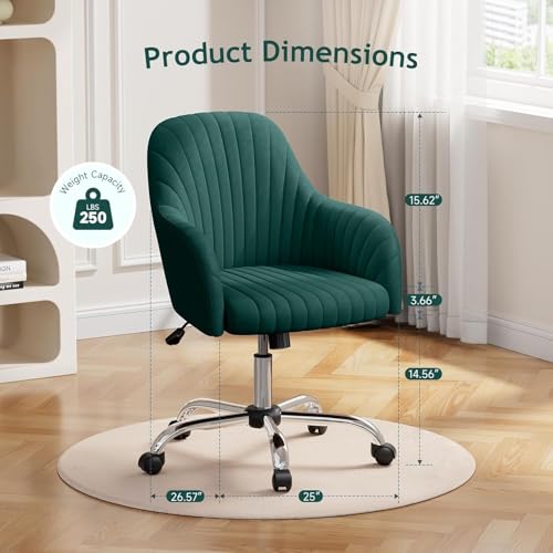 Image of Velvet Desk Chair for Home Office, Adjustable Swivel Task Chair Modern Computer Vanity Chairs with Arm Rest for Bedroom Living Room Make-up Room (Green)