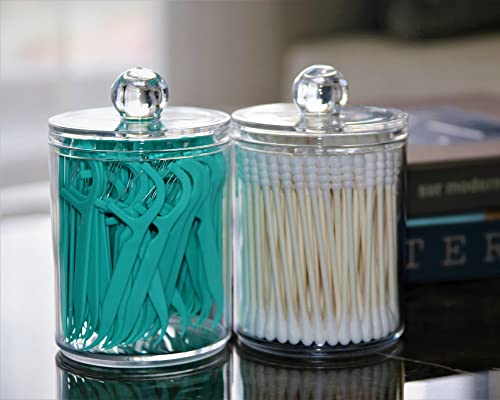 Dapower 2 Pack Qtip Holder Storage Canister For Cotton Ball, Cotton Swab, Pads, Floss; 10-Ounce Clear Plastic Apothecary Jar With Lid, Bathroom Makeup Organizer (2) #TOP2