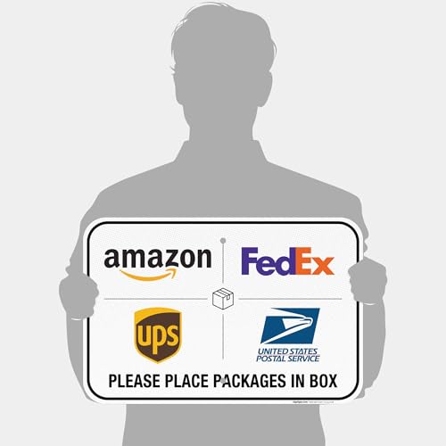 Image of Package Delivery Sign, Please Leave Packages Here Sign, FedEx, Amazon, UPS, USPS, 12x18 Inches, 3M EGP Reflective .080 Aluminum, Fade Resistant, Made in USA by Sigo Signs
