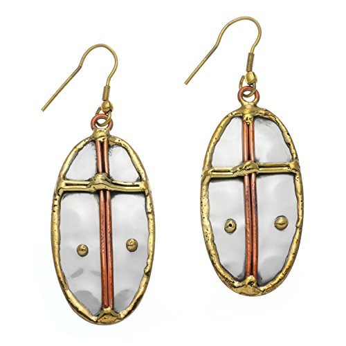 Anju Tri-Tone Long Oval Cross Metal Earrings