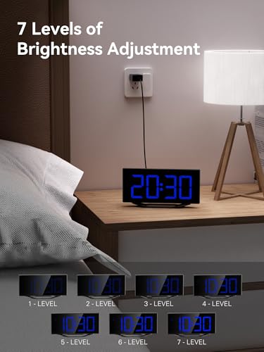Image of Digital Alarm Clock for Bedroom Bedside, Large Big Numbers Display with Brightness Dimmer, Plug-In Electric Desk Clock with Battery Backup, USB Charging Port, Adjustable Volume, 12 /24Hr, Snooze