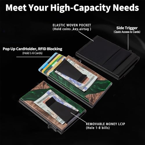 Image of Card Holder Wallets for Men | Slim Aluminum Wallet | RFID Blocking Minimalist Metal Pop Up Wallet | Money Clip & Cash Band | Expandable Compact Plate | Ultra-Thin | Men's Accessories & Gifts for Men