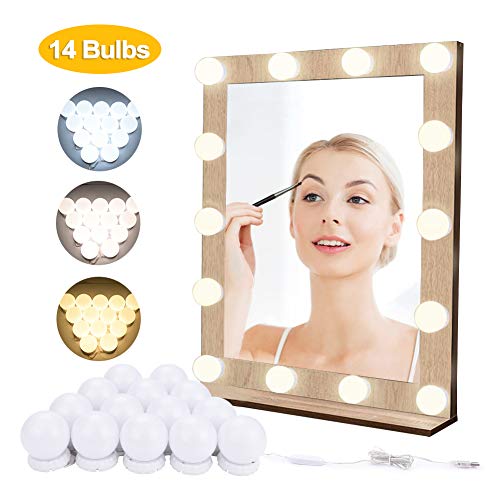 EVILTO Kit de lampes de maquillage pour miroir Hollywood - 14 ampoules à intensité variable avec interrupteur et câble USB - 3 modes de couleurs et 10 luminosité (miroir non inclus).
