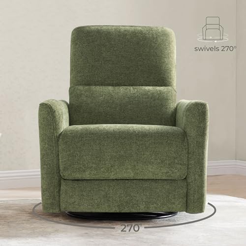 Image of CHITA Power Swivel Glider Recliner Chair, Nursery Glider, Fabric in Green | FSC Certified Upholstery Rocking Chair, Power Lumbar Support, Reclining Chair for Living Room & Nursery