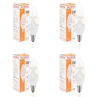 Surya 3-Watt Led Neo E14 Base Candle Lamp (Pack of 4), White, Medium