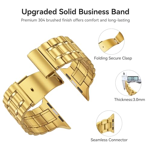 Image of Bestig Compatible with Apple Watch Bands for Men Women 49mm 46mm 45mm 44mm 42mm(Series 3 2 1), Stainless Steel Metal Business Wristband Strap for iWatch Ultra Series 11 10 9 8 7 6 SE 5 4, Gold