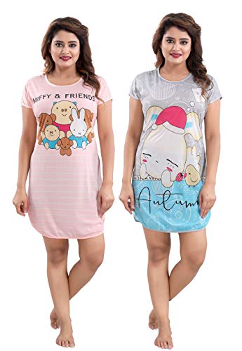 TUCUTE Girl's / Women's Hosiery Short Cartoon Print Nighty/Night Wear/Lounge Wear (Pack of 2) (Free Size, Combo5-4420)