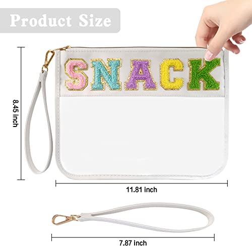 Chenille Letter Clear Zipper Flat Pouch Transparent Waterproof Stuff Cosmetic Bags Travel Makeup Bag with Zipper Toiletry Bag with Preppy Patch for Women & Children, Travel, Gym, Beach