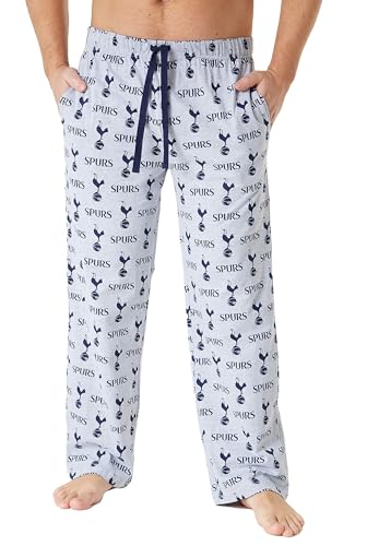 Tottenham Hotspur F.C. Schlafhose Herren Lang, Baumwolle Herren Loungewear, Hausanzug für Herren und Jugendlichen, Pyjamahose Männer Lang, Geschenke für Männer (Grau/Blau, L)
