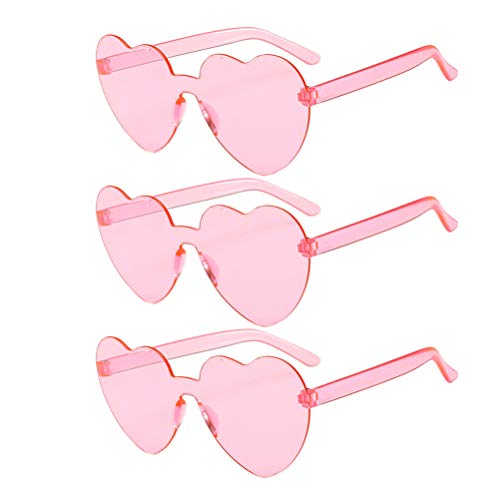 FENICAL Heart Shaped Sunglasses Love Heart Sunglasses Clear Jelly Color Sunglasses for Women Lady Girl Madam 3 Pcs Pink
