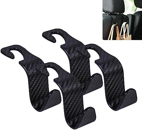 Car Seat Headrest Hook Universal Vehicle Seat Hook Hangers Interior Storage Organizer for Purse Handbag Coats Umbrellas Grocery Bags 4 Pack Black