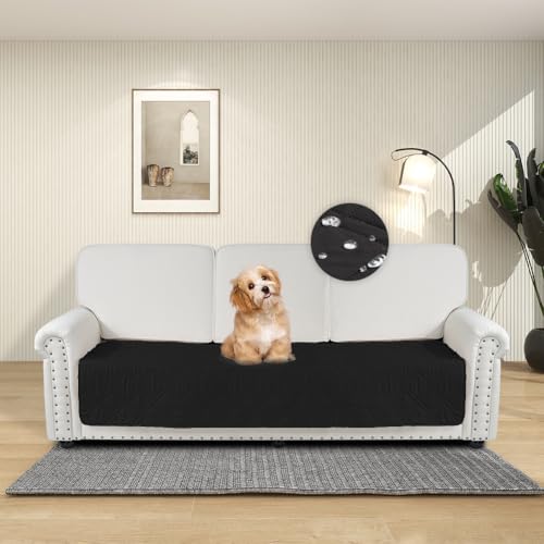 DUJUIKE Copridivano 100% impermeabile per cani, coperta per animali domestici, protezione per mobili per bambini e animali domestici, con fondo antiscivolo, per 3 posti (Nero, 76 x 180 cm)