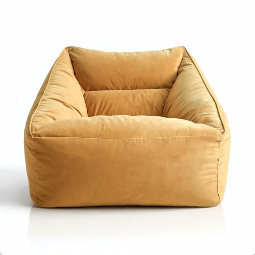Aiire Sillón Puff Infantil de Diseño - [70x70x60] Sofá Puff con Relleno Incluido en Terciopelo Persa - Puf Infantiles de Interior - Bean Bag Chair Moderno para Adultos y Habitación Juvenil Amarillo