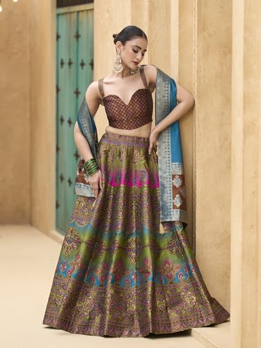 Image of PURVAJA Women's Kanjiwaram Semi-Stitched Lehenga choli