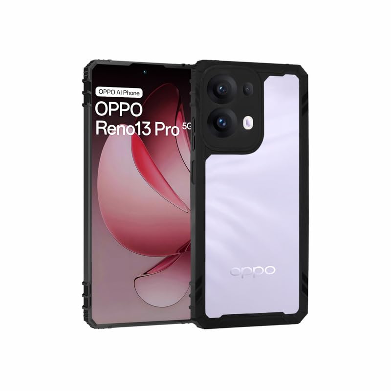 Image of AIBEX Crystal Clear Back Cover for Oppo Reno 13 Pro 5G | Transparent Non-Yellowing Case | Shockproof 360 Protection | Slim Fit Bumper with PC & TPU Design