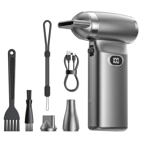 Image of Electric Compressed Air Duster Cordless: 60 MPH High Wind Speed Mini Silvery Air Blower for Electronics Portable Computer Cleaner Hand Keyboard Cleaning Powerful Duster for Car Fans and Other Sences