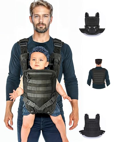 Image of Safety-Certified Toddler and Baby Carrier - 1000D Nylon CozyOne Dad Baby Carrier with Full Back Support, Washable Liner, Sun Shade, and MOLLE System, Baby Carrier for 8-35 lbs (Black)