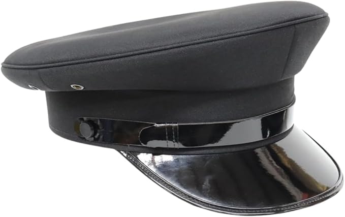 GOSTYLES Black Chauffeur Hat for Adults – Classic Driver Cap with Glossy Visor, Unisex Costume Accessory for Limo Driver, Doorman, Cosplay, Halloween & Themed Parties