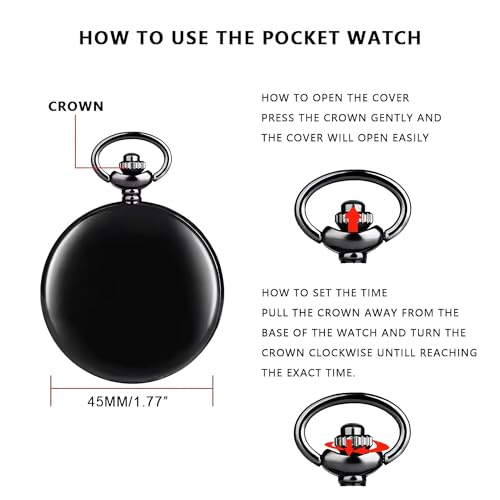 LYMFHCH Smooth Vintage Pocket Watch with Chain, Arabic Numerals Scale Mens Watch Christmas Graduation Birthday Gifts Fathers Day - Image 6