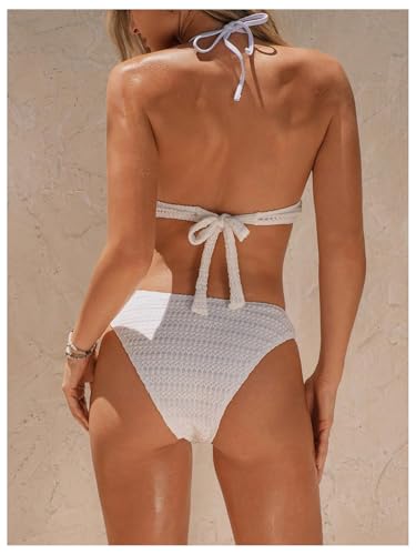 Women's 2 Piece Swimsuit Set Shell Ring Linked Push Up Bikini Textured Halter Bathing Suit2