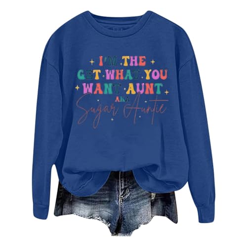 Generisch , informal, liso, suelto, manga larga, estampado de letras, cuello redondo, azul, XXL