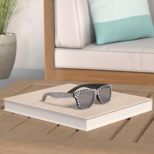 Pop Fashionwear Classic Rectangular Sunglasses Polarized Lens Black Frame White Checker T7122