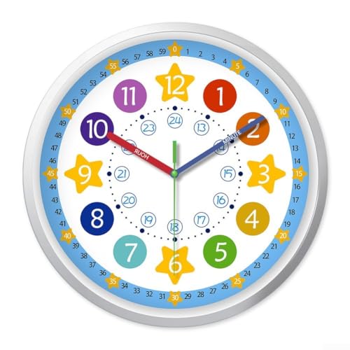 BlesConi Orologio da parete silenzioso per bambini per casa e studio, design arcobaleno, 25,4 cm o 30,5 cm, in plastica, orologio analogico per la decorazione della stanza dei bambini