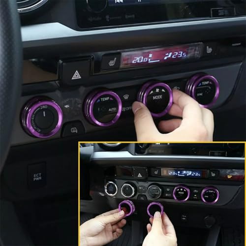 Image of Aluminum Alloy AC Knob Covers Kit for Toyota Tacoma 2016-2023 (4pcs Purple) - HVAC Control Button Covers, Metal Air Conditioner Dial Covers, Durable Interior Upgrade Accessories