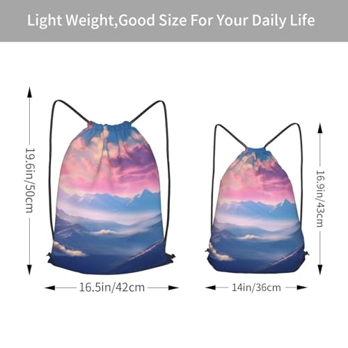 Drawstring Bag for Women Lightweight Sports Gym Bag Blue Mountains and Clouds Soccer Backpack for Travel3