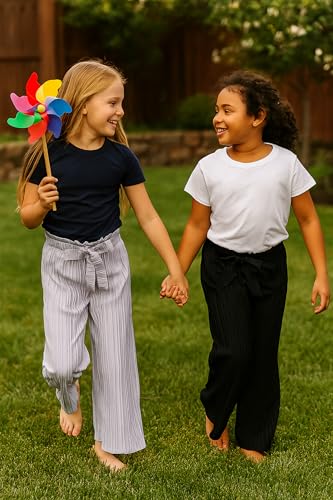 Girls 2 Pcs Solid Color Wide Leg Sweatpants High Waist Casual Track Pants Baggy Running Sweatpants for 8-12Y2