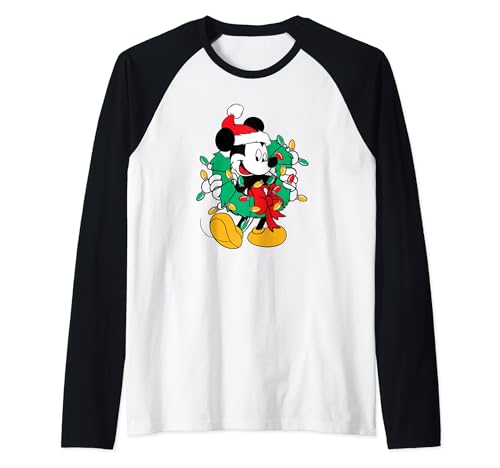 T-shirt manches raglan Mickey de Noël en coton doux et respirant haut de gamme