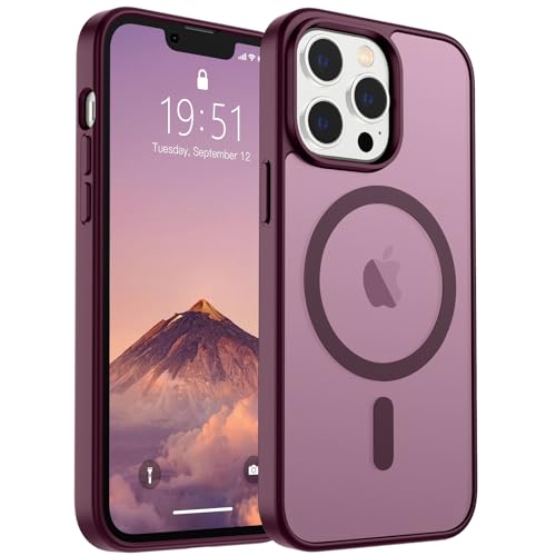 Image of SUPFINE Magnetic for iPhone 12 Pro Max Case (Compatible with MagSafe) (Military Grade Drop Protection) Slim Translucent Matte Shockproof with Anti-Fingerprint Phone Case,Wine Red