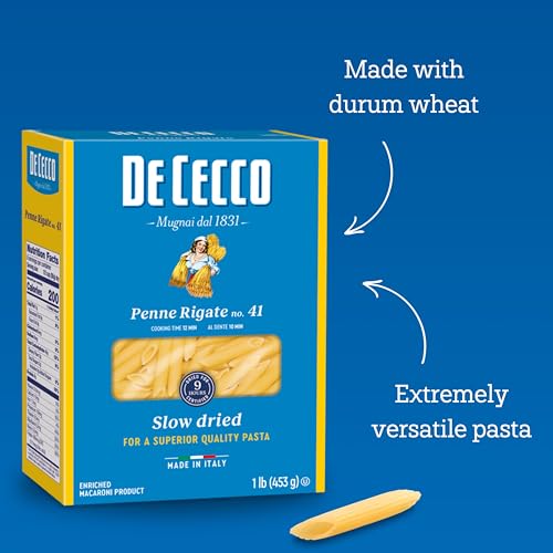 De Cecco Penne Rigate No. 41 Pasta, 16 Oz, Authentic, Slow Dried, Made with Durum Wheat, Versatile Pasta for Sauces & Recipes, Made in Italy