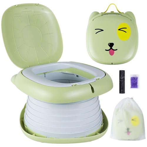 Travel Potty for Toddlers, Yeelua Reusable Potty Training Toilet Seat, Portable Potty for Baby Boys and Girls, 45pcs Potty Bags Included for Toddler Travel, Camping and Outdoor Use (Green)