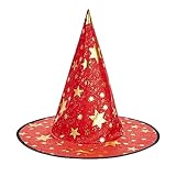 Halloween Witch Hat for Women Wizard Hat with Gold Star Cosplay Costume Accessory for Party Red