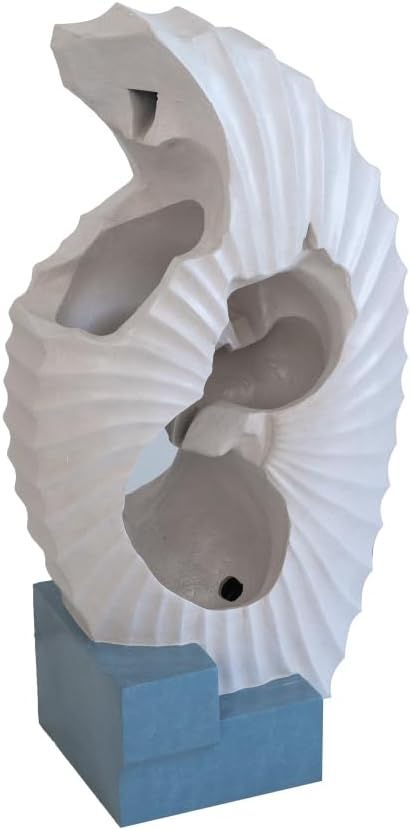 Sculptural Indoor Outdoor Water Fountain with Bowl Basin, (White+Blue + Polyresin + Art Deco + Coastal + Contemporary + Nautical + Ultra-Modern)