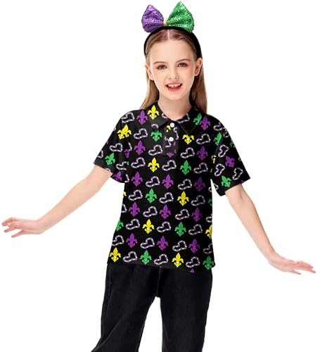 Image of AOBUTE Kids 4th of July Polo American Flag Short Sleeve Button Down Shirts Tops 3-14 Years