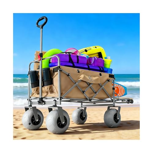 Kesfferch Beach Wagon with Big Wheels for Sand &ndash; 10" Balloon Tires & 450lb Heavy Duty Foldable Cart | Removable All-Terrain Design for Camping, Garden, Beach & Groceries