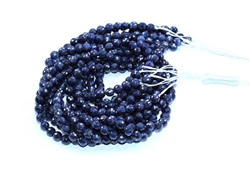 Perles facettées en saphir bleu véritable de 6 mm pour bijoux de luxe