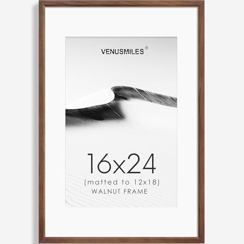 Venusmiles 16x24 Poster Frame Natural Solid Walnut Photo Frames with 12x18 Removable Mat Wall Hanging Large Handcrafted Frame with HD Plexiglass Wall and Tabletop Display Large Picture Frame