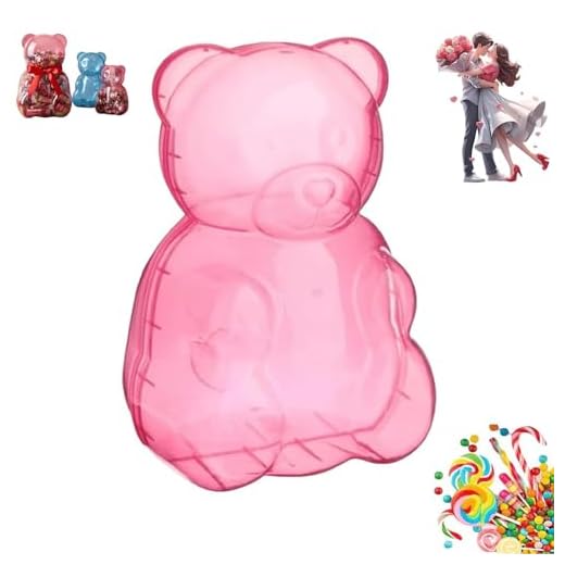 Gummy Bear Container, Clear, 16, Valentine's Day by Way to Celebrate, 16 Inch Gummy Bear Container, Reusable Gift Box for Candy, Candy, Party Favors & Festive Storage (PINK)