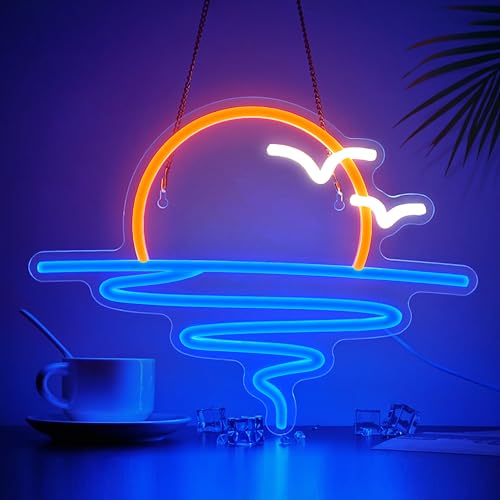 Image of Sunset Sunrise Neon Sign for Wall Decor Dimmable LED Neon Light Sign for Beach Bedroom Living Room Wedding Bar Party Home Room Decor