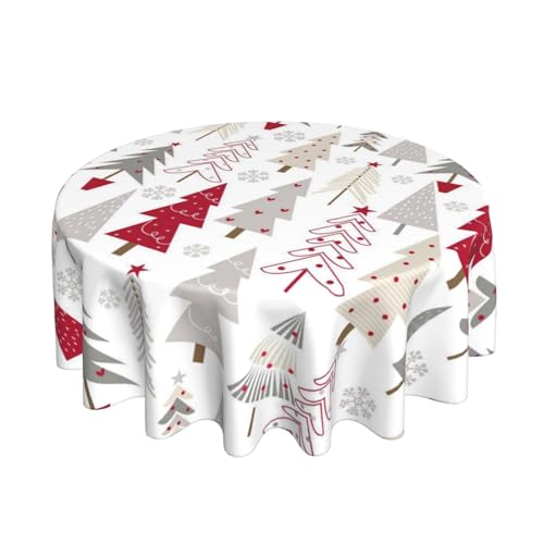 BETGINY Christmas Tablecloth Round 60 Inch,Colorful Christmas Tree Decor Table Cloth,Stain Resistance Polyester Geometric Winter Indoor Outdoor Table Covers for Kitchen Dining Parties Picnic