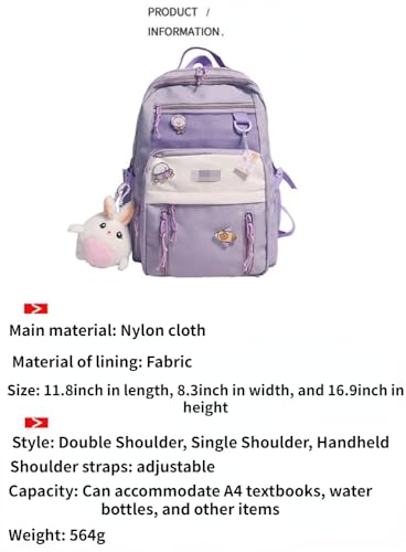 ISOLAY Cute Aesthetic Backpack Large Capacity Kawaii Backpack Casual Daypack Waterproof Travel Bags for Women (Purple)4